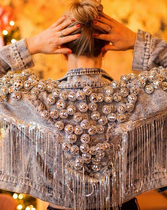 The back of a jeweled fringe jacket
